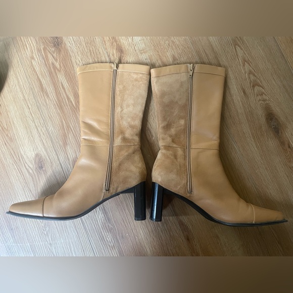 Vintage Naturalizer square toe camel tan suede heeled boots, 7.5 - Picture 4 of 10